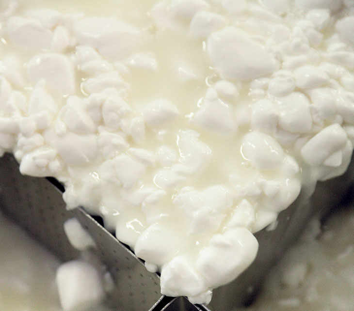 During the cheese-making process, while the milk is not heated in any way.
